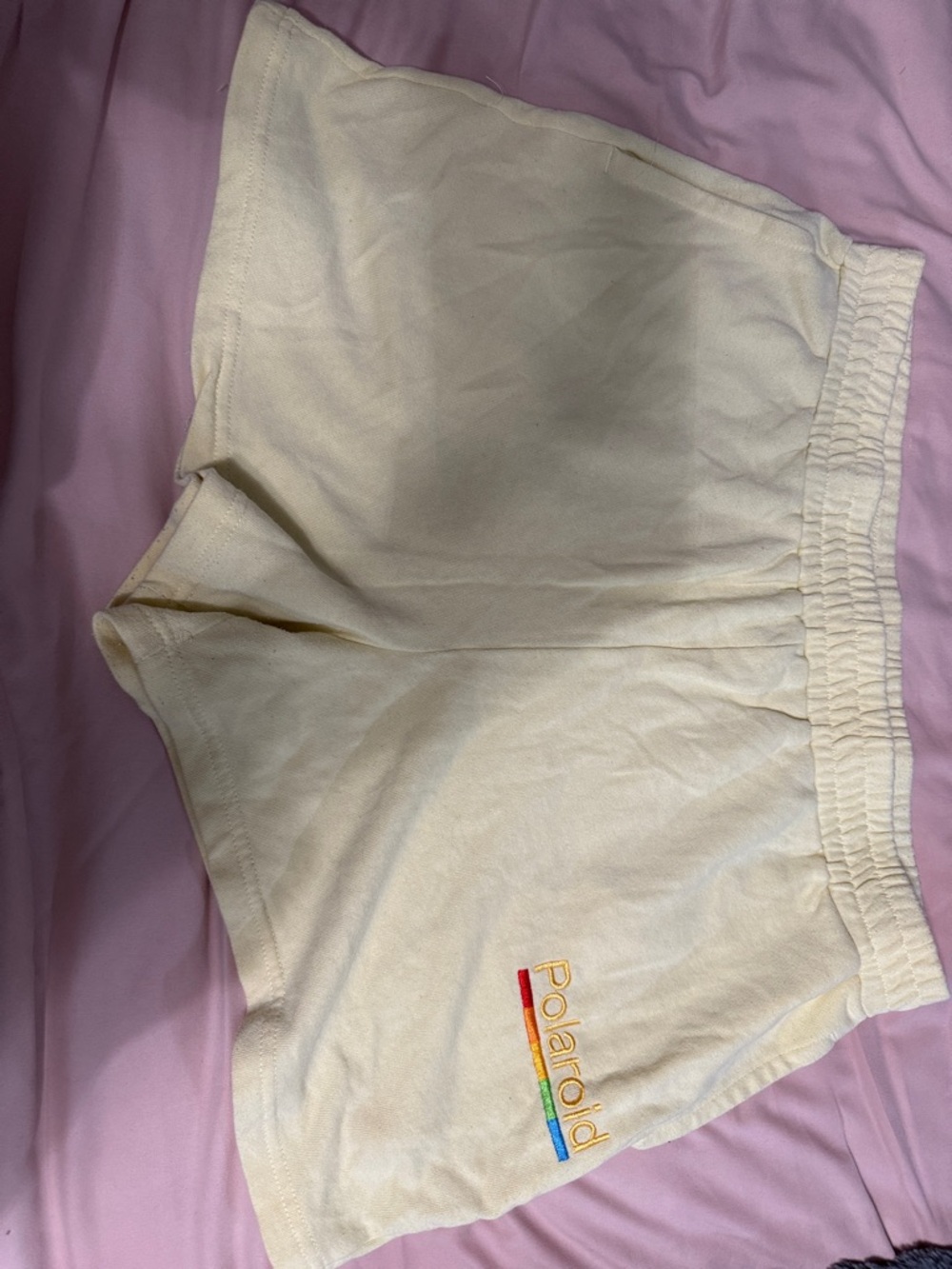 Polaroid Yellow Athletic Shorts with Rainbow Logo